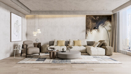 3d render modern living room full scene interior design