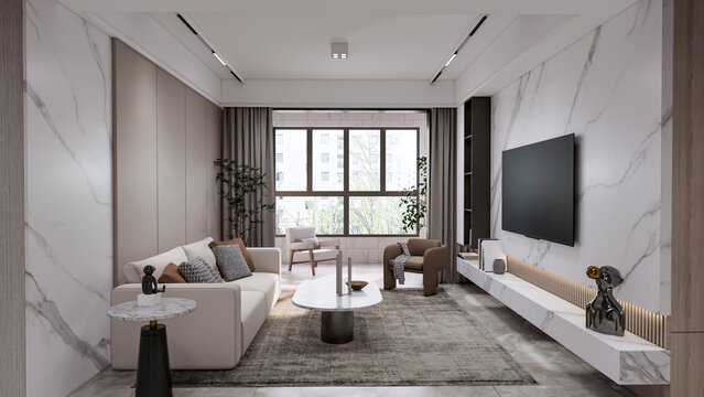 3d render modern living room full scene interior design
