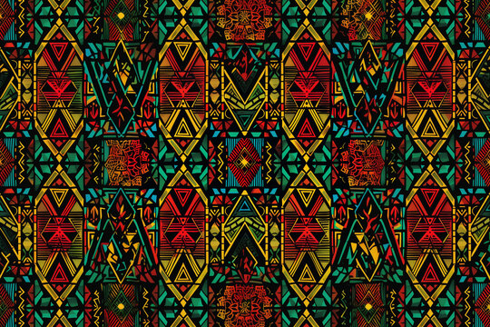 Seamless traditional fabric pattern of the Jamaica tribe, made from generative AI.