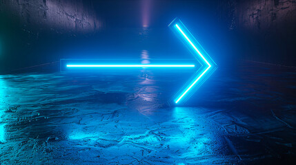 An interactive 3D model of a neon blue arrow designed for virtual reality environments