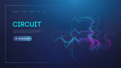 Neon Circuit Board Design on Dark Background for Technology Concept