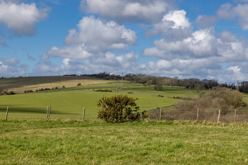 Sun shining over a South Downs landscape, in early spring © lemanieh