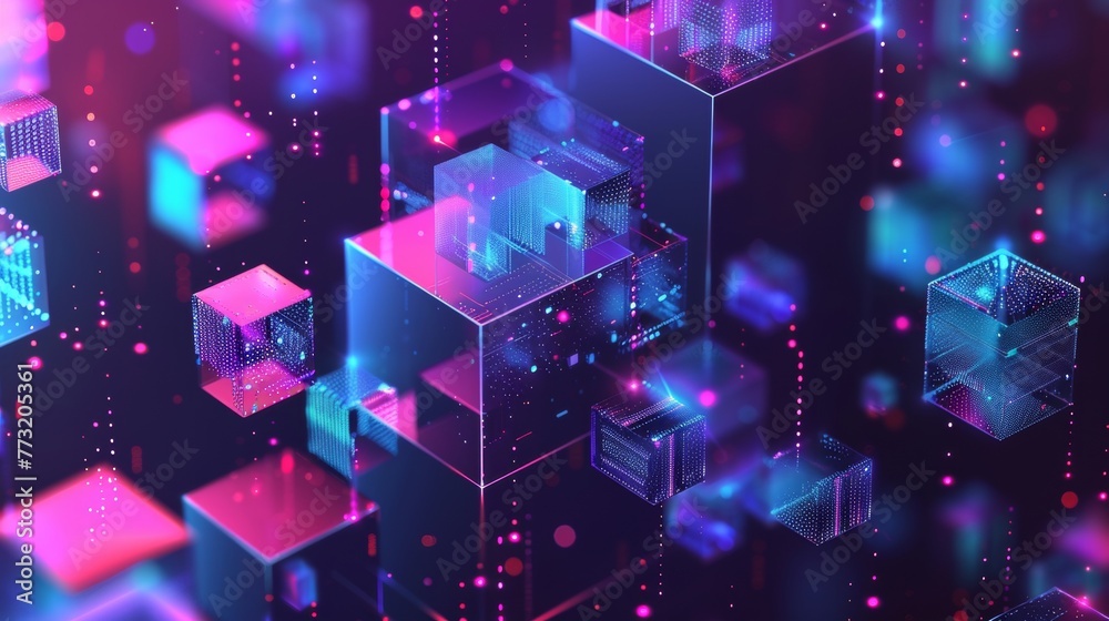 Poster blockchain mining concept illustration. abstract crypto currency background. technology associated w