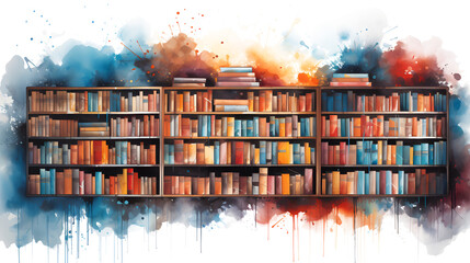 Watercolor Illustration with stack of books isolated on white and transparent background 
