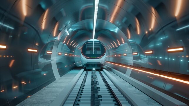 Train Traveling Through Tunnel With Tracks