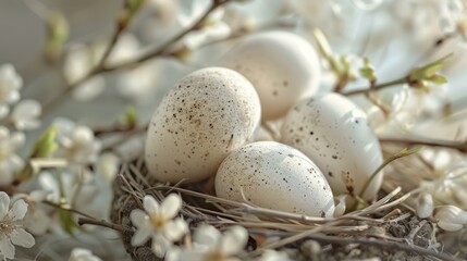 Naklejka na ściany i meble A close up of a nest with four eggs