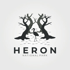 heron vintage logo vector illustration design, icon , us national park template