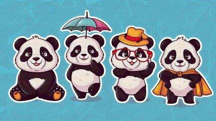 sticker set of panda bears