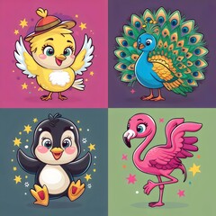 sticker set of happy birds