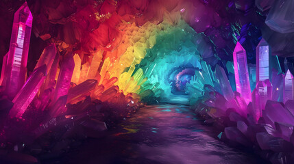 A cavern filled with multicolored crystal formations