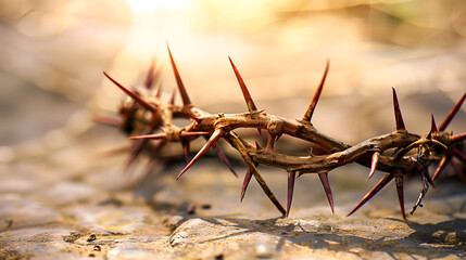 Closeup of crown of thorns of Jesus - obrazy, fototapety, plakaty