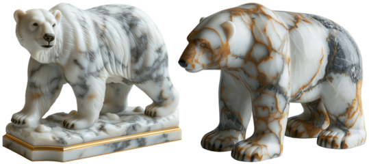 Marble statues of two bears, such as the brown bear, the polar bear or the spectacled bear