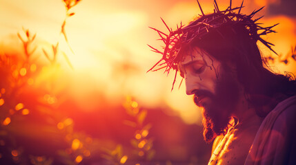 Head shot of Jesus Christ in the crown of thorns