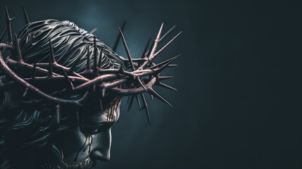 Head shot of Jesus Christ in the crown of thorns - obrazy, fototapety, plakaty