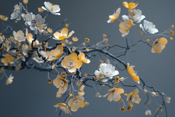 a branch with yellow and white flowers - Powered by Adobe