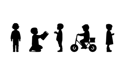 children playing silhouetts set in black and white ,children playing silhouettes set ,children playing silhouette design 