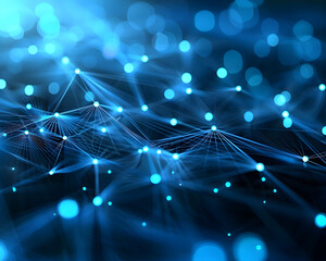 blue abstract lights background with network 3d illustration