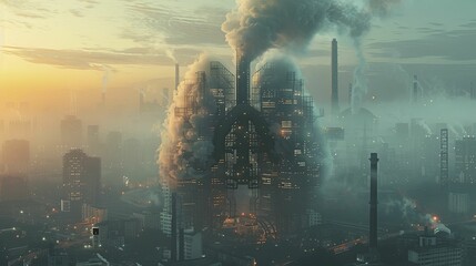 Imagining an industrial air filtration system as a colossal lung in a push for clean air technology in factory air purification. - obrazy, fototapety, plakaty