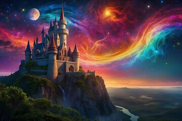 a magical castle , castle with vibrant background ,mystical concept ,ai generated