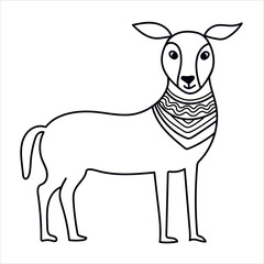 Funny deer. Outline doodle vector illustration.