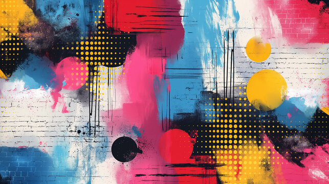 Graffiti pop art background on the wall abstract vector colorfull pattern wallpaper art Abstract Hand Drawing Spray Paint Camouflage Brush Strokes Clouds Dots Ink Paint Background.