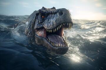 a dinosaur swimming in the water