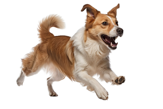 Border collie puppy running and playing isolated on white background cutout