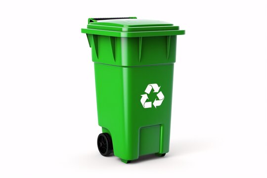 a green recycle bin with a white recycle symbol on it