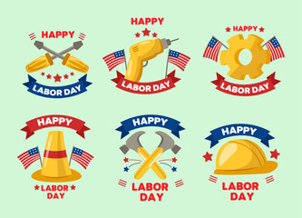 Hand drawn labor day usa label collection. Budges of labor day vector illustration