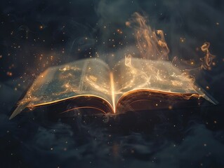 An open book with glowing pages, symbolizing the sharing of knowledge and the light of leadership