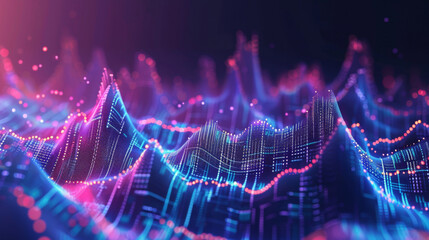 Glowing neon financial graphs and stock market data visualization as a dynamic background - obrazy, fototapety, plakaty