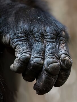Closeup of a gorillas hand, capturing the similarities to human anatomy, perfect for primate and evolutionary studies