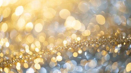 Glittering celebration background bokeh with glowing golden particles and sprinkles. New Year, anniversary, jubilee. - obrazy, fototapety, plakaty