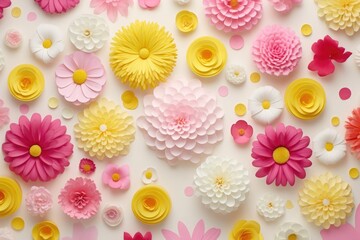 Creative background of summer colorful flowers on white background.