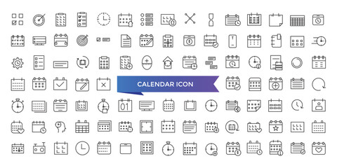 Fototapeta na wymiar Calendar icon collection. Containing date, schedule, month, week, appointment, agenda, organization and event icons. Line icon set.