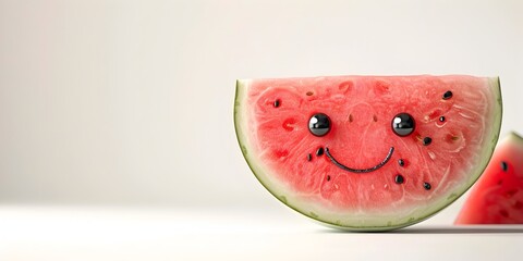 a cheerful smiling watermelon slice with a playful cartoon-like expression The vibrant red fruit
