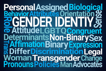 Gender Identity Word Cloud on Blue Background - 773219381