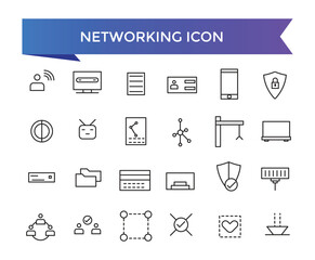 Networking icon collection. Related to network, connections, relationship, online networking, community, events and social network icons. Line icon set.