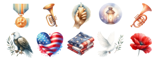 Memorial Day watercolor on white background