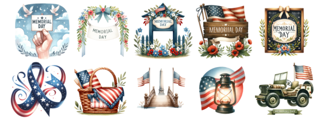 Memorial Day watercolor on white background