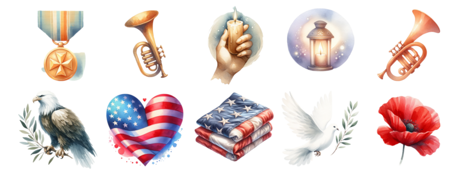 Memorial Day watercolor on white background - Powered by Adobe