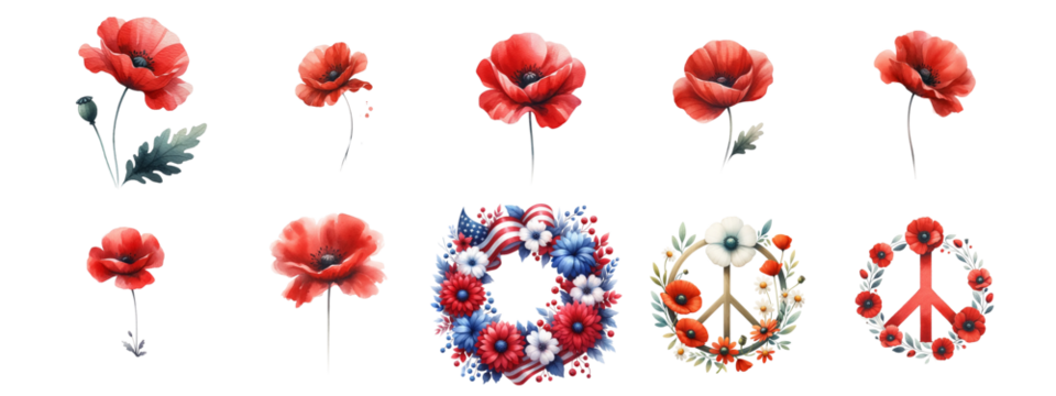 Memorial Day watercolor on white background