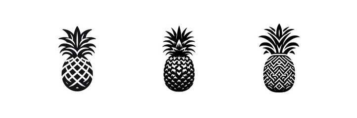 Set of Silhouette icon of pineapple vector illustration, isolated over on transparent white background - obrazy, fototapety, plakaty