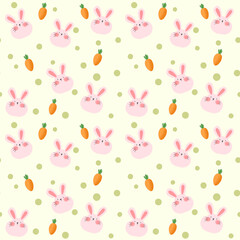 Seamless pattern with rabbit and carrot on light green background.