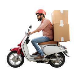 Delivery boy on bike to deliver parcel isolated on transparent background