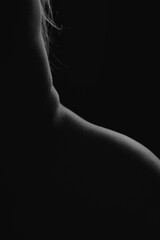 Black and white silhouette of a woman's back.