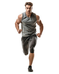 bodybuilder running isolated on transparent background