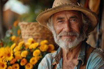 Fototapeta premium Old school farmer smiling on his farm