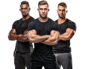 Team of bodybuilders isolated on transparent background