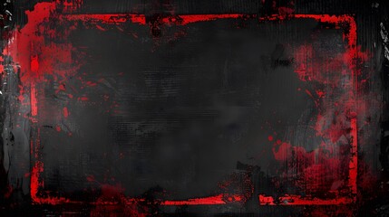 Dynamic red paint strokes in rectangular arrangements on rugged black wall, red grunge edge print on dark backdrop - obrazy, fototapety, plakaty